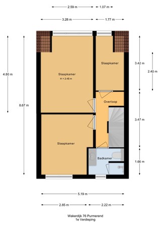 Plattegrond - Wakerdijk 76, 1446 BV Purmerend - Wakerdijk 76_1e Verdieping.jpg